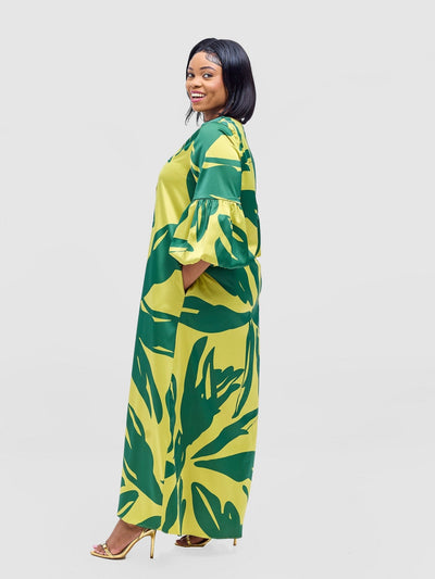 Vivo Hanabi Tent Maxi Dress - Lime / Sea Green Lia Print - Shopzetu