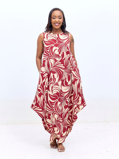 Vivo Seli Maxi Dress - Cream / Burgundy Eli Print - Shopzetu