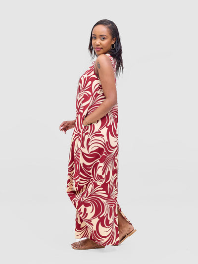 Vivo Seli Maxi Dress - Cream / Burgundy Eli Print