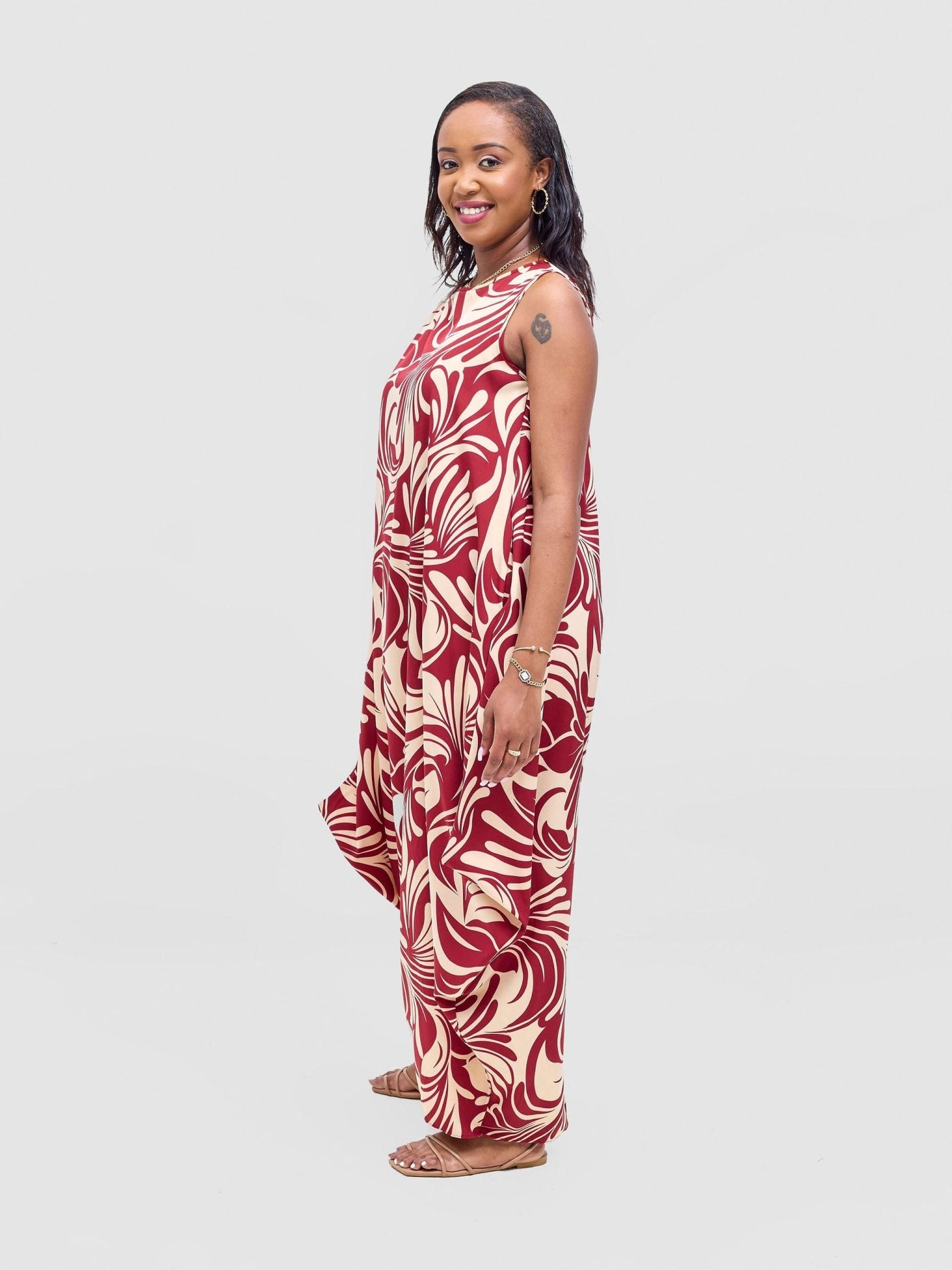 Vivo Seli Maxi Dress - Cream / Burgundy Eli Print - Shopzetu