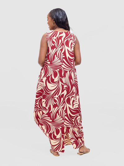 Vivo Seli Maxi Dress - Cream / Burgundy Eli Print - Shopzetu