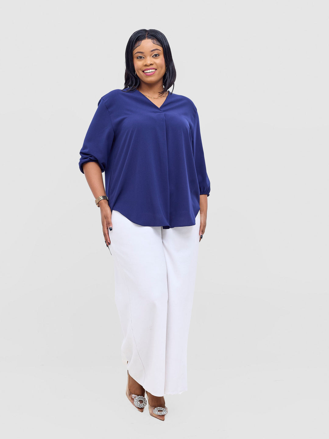 Vivo Dua 3/4 Sleeved V Neck Shirt - Dark Navy
