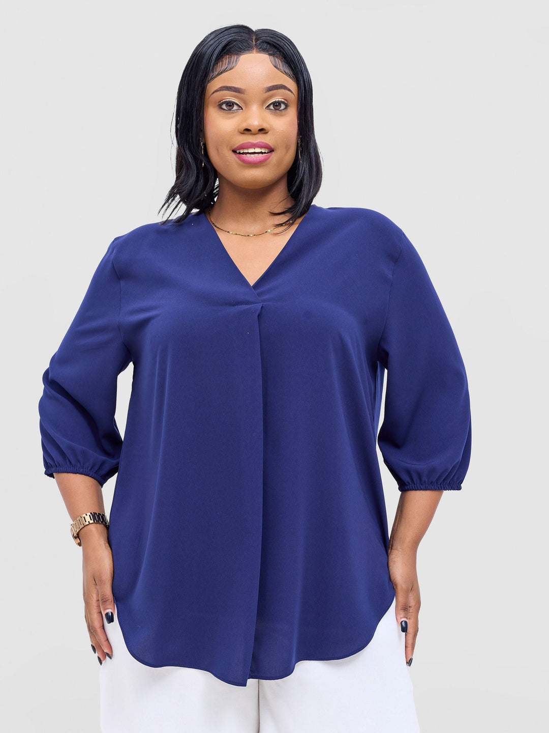 Vivo Dua 3/4 Sleeved V Neck Shirt - Dark Navy