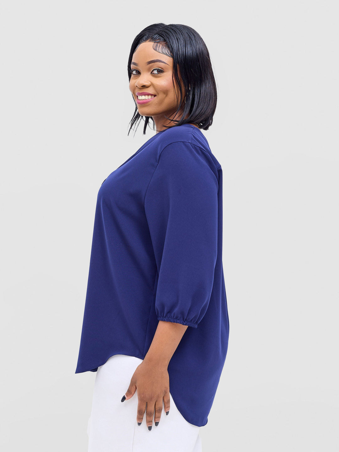 Vivo Dua 3/4 Sleeved V Neck Shirt - Dark Navy