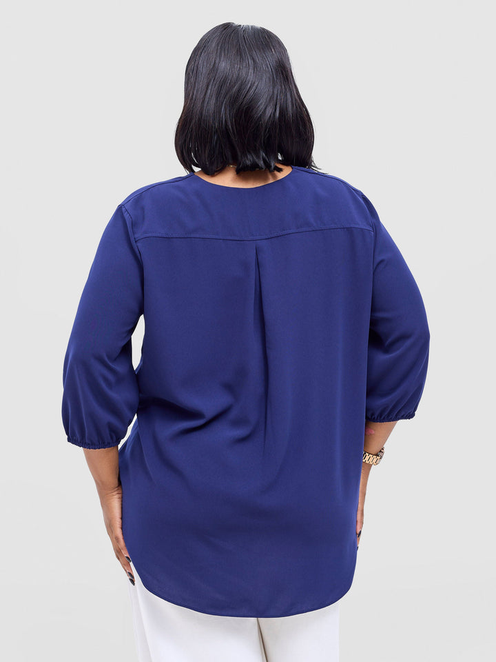 Vivo Dua 3/4 Sleeved V Neck Shirt - Dark Navy