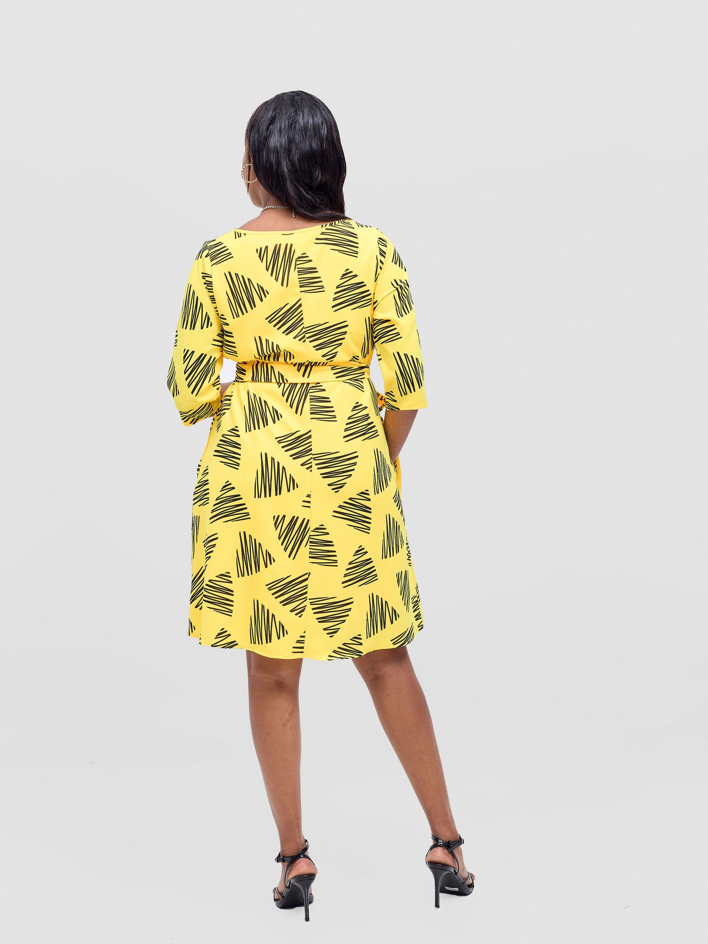 Vivo Laika 3/4 Sleeve Tent Dress - Mustard / Black Tuni Print