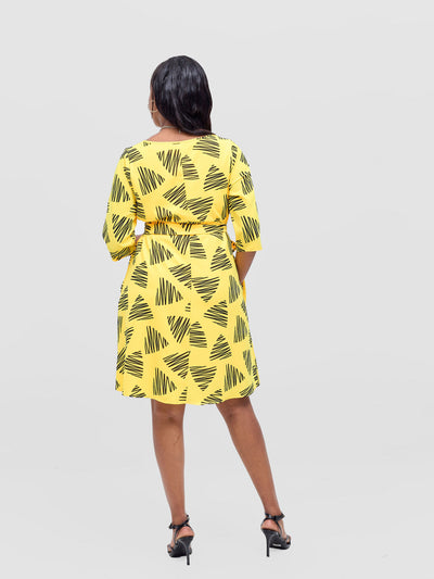 Vivo Laika 3/4 Sleeve Tent Dress - Mustard / Black Tuni Print