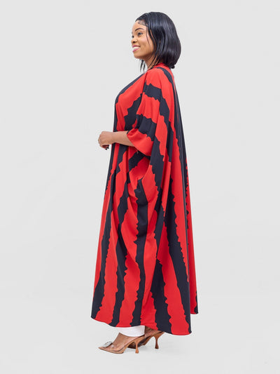 Vivo Ayla Maxi Kimono - Red / Black Yla Print - Shopzetu