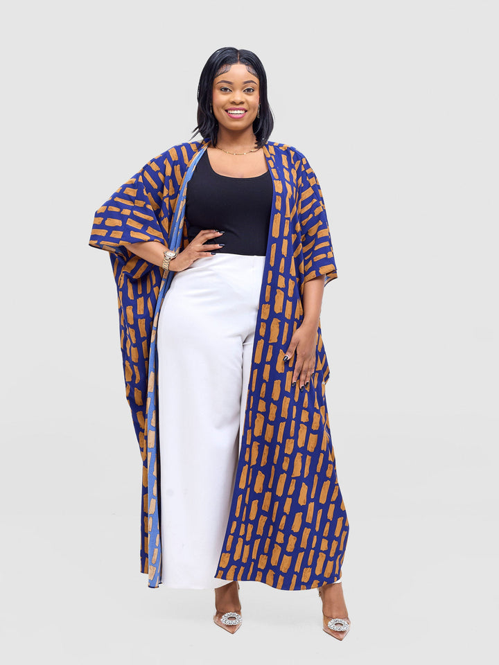 Vivo Ayla Maxi Kimono - Navy / Brown Alya Print