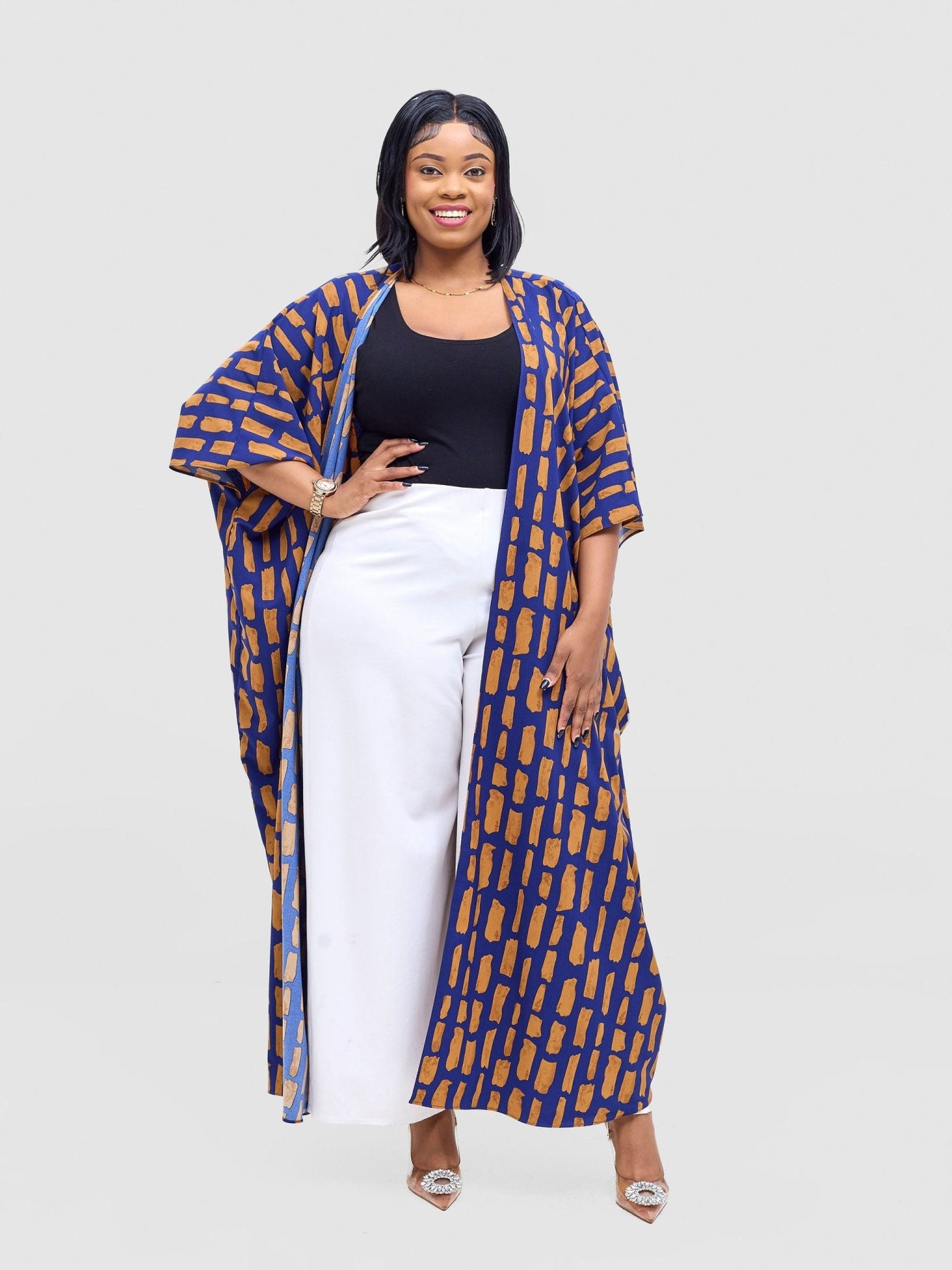 Vivo Ayla Maxi Kimono - Navy / Brown Alya Print - Shopzetu