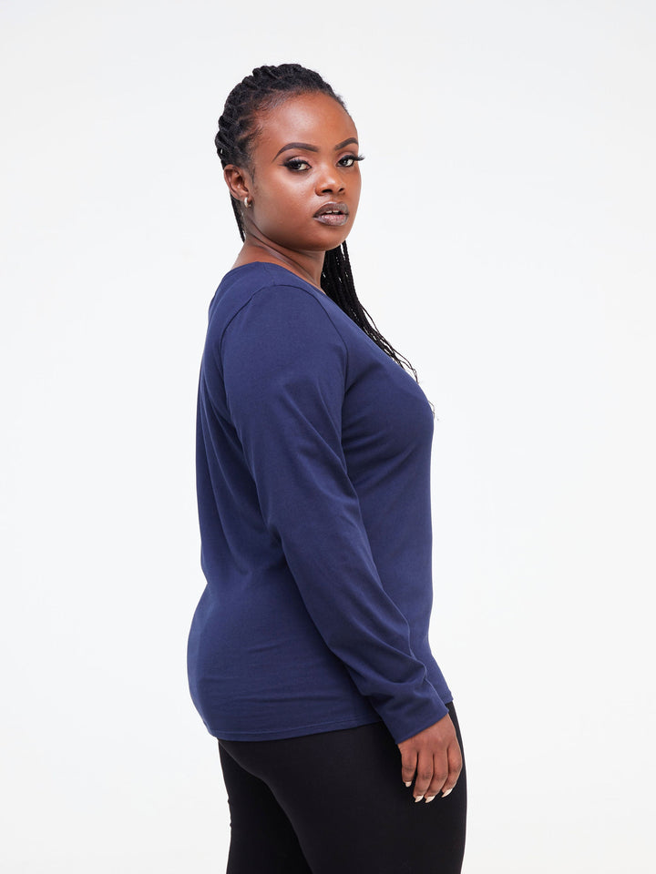 Zoya Basic Long Sleeve Top - Navy Blue