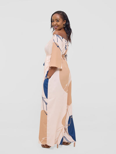 Vivo Zahari 3/4 Sleeve Off - Shoulder Jumpsuit - Orange / Teal Bali Print - Shopzetu