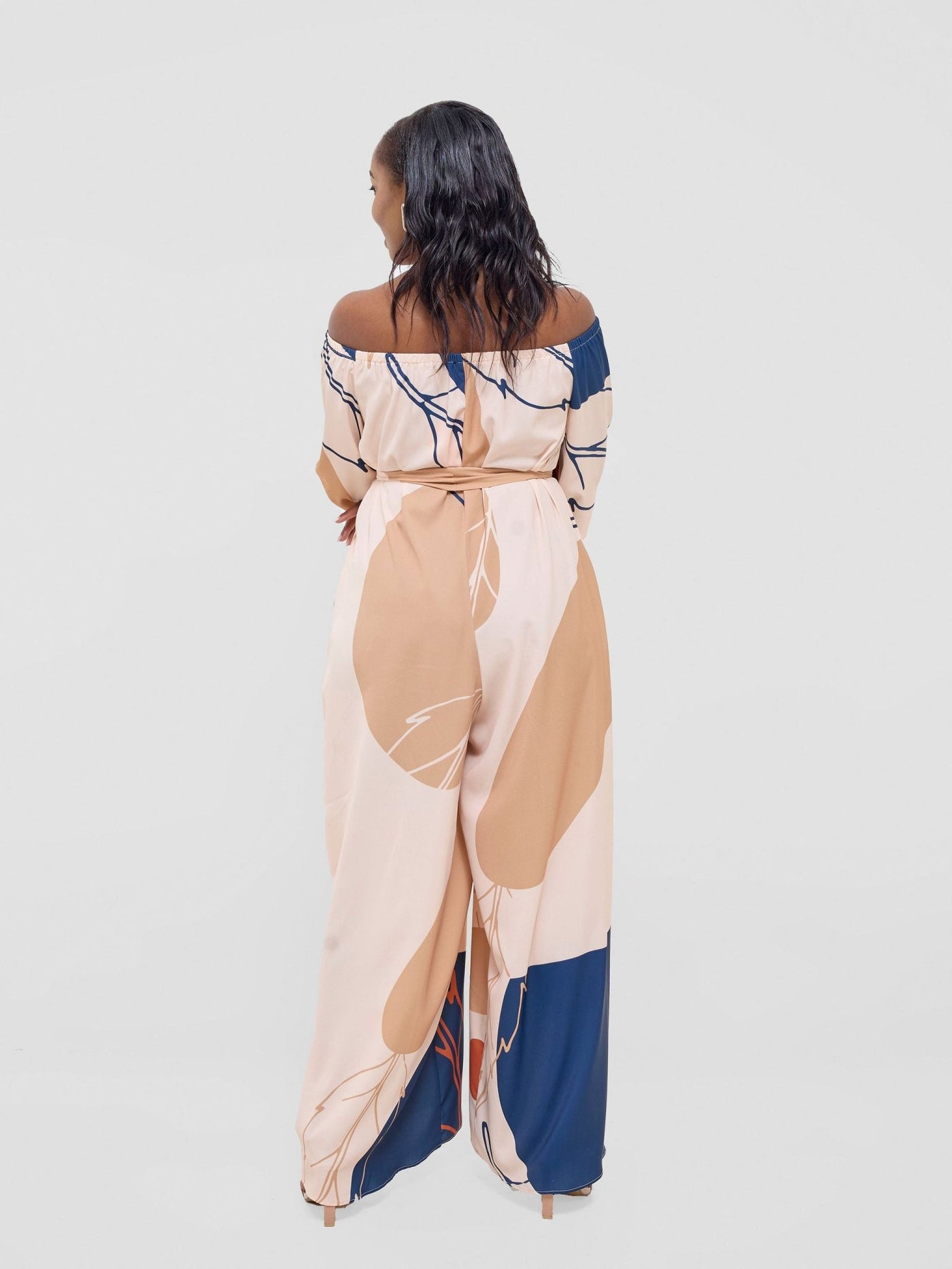 Vivo Zahari 3/4 Sleeve Off - Shoulder Jumpsuit - Orange / Teal Bali Print - Shopzetu