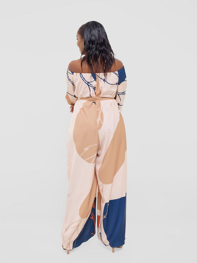 Vivo Zahari 3/4 Sleeve Off - Shoulder Jumpsuit - Orange / Teal Bali Print - Shopzetu