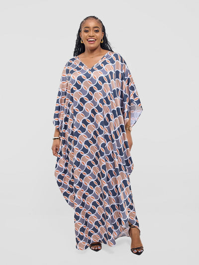 Vivo Amai Maxi Kaftan Dress - Grey / Taupe Emi Print - Shopzetu