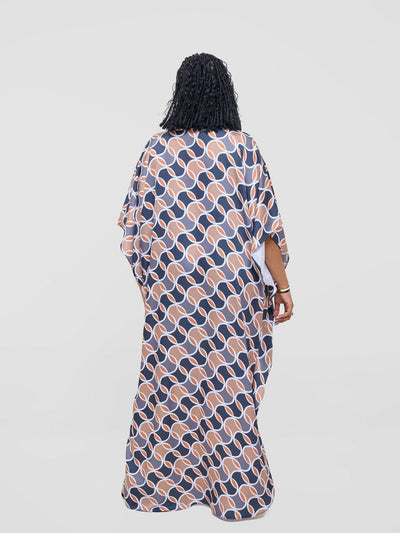 Vivo Amai Maxi Kaftan Dress - Grey / Taupe Emi Print - Shopzetu