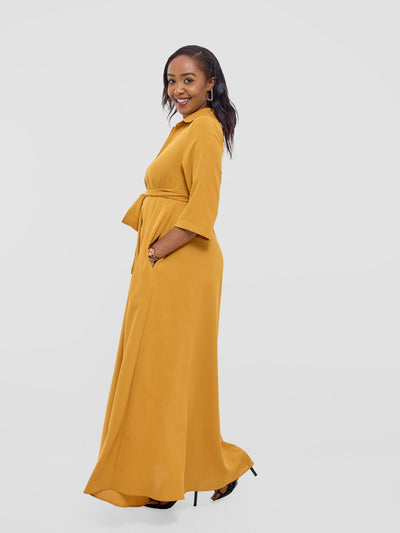 Vivo Yumi Maxi Shirt Dress - Dark Mustard (poly - cotton) - Shopzetu