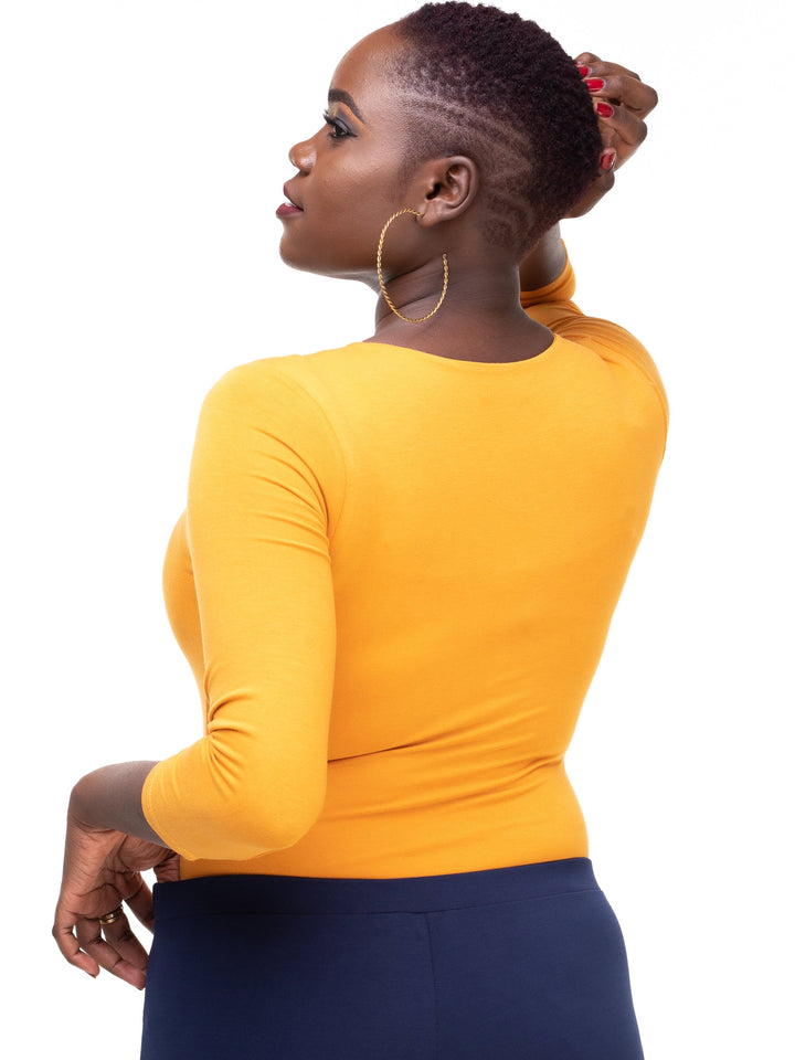 Vivo Basic 3/4 Sleeved Double Layered Bodysuit in Jersey - Mustard