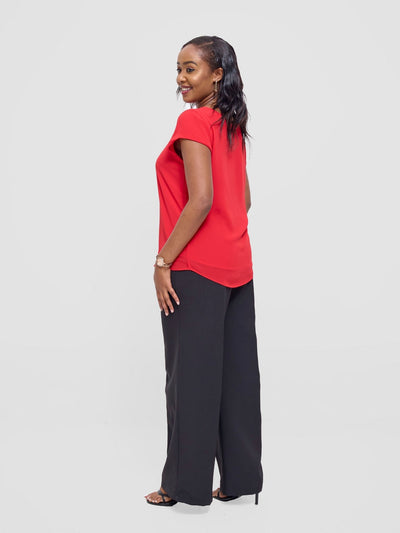 Vivo Basic Chiffon Cap Sleeve Top (Double Layered) - Red - Shopzetu