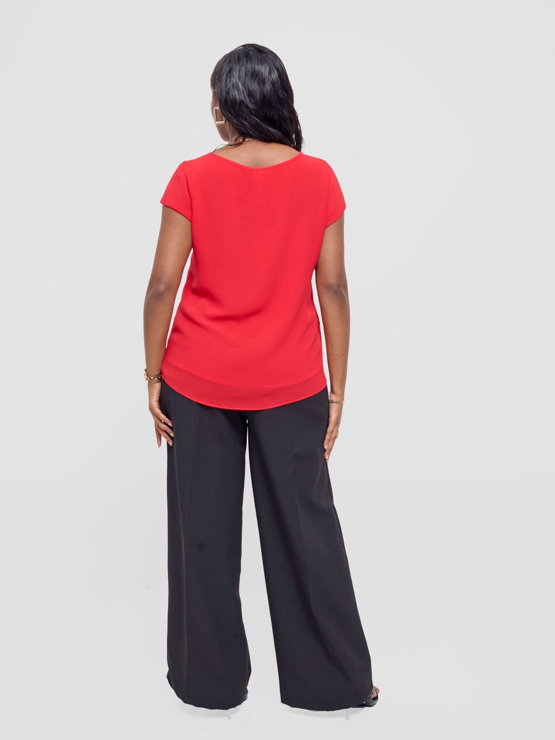 Vivo Basic Chiffon Cap Sleeve Top (Double Layered) - Red - Shopzetu