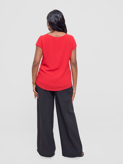 Vivo Basic Chiffon Cap Sleeve Top (Double Layered) - Red - Shopzetu