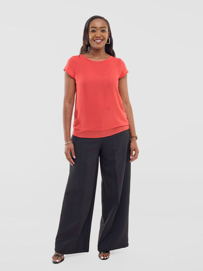 Vivo Basic Chiffon Cap Sleeve Top (Double Layered) - Coral - Shopzetu