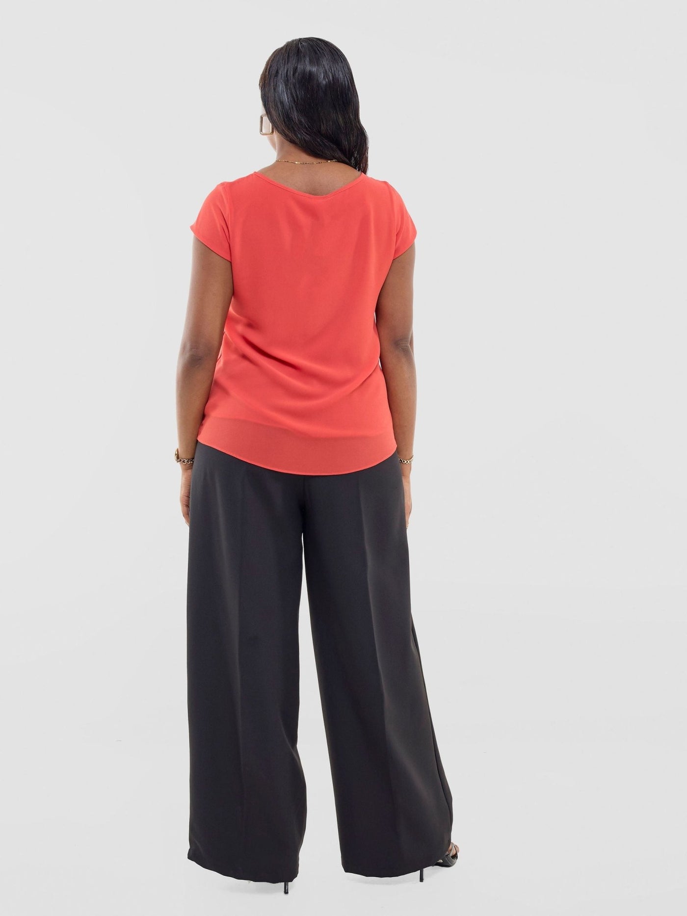 Vivo Basic Chiffon Cap Sleeve Top (Double Layered) - Coral - Shopzetu