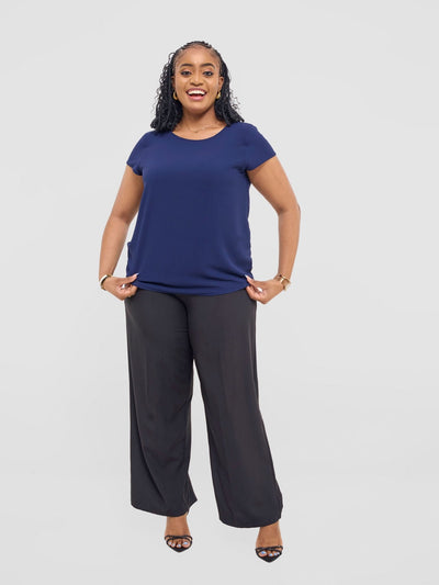 Vivo Basic Chiffon Cap Sleeve Top (Double Layered) - Dark Navy - Shopzetu