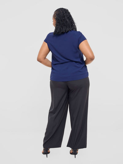 Vivo Basic Chiffon Cap Sleeve Top (Double Layered) - Dark Navy - Shopzetu