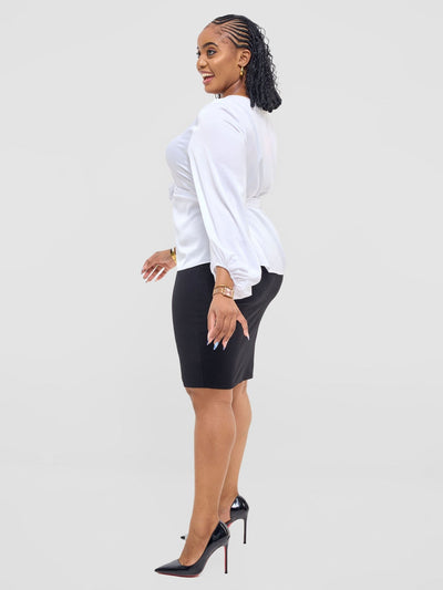 Vivo Izzy Satin Bishop Sleeve Top - White - Shopzetu