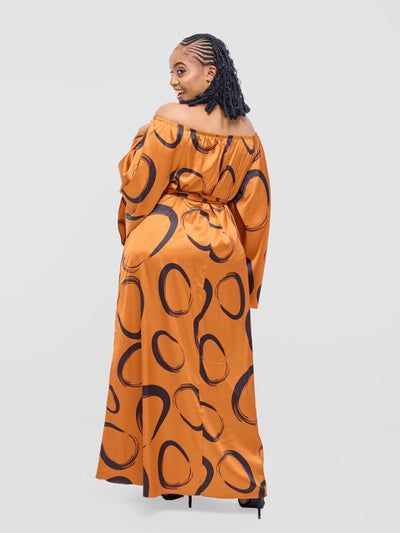 Vivo Chidii Off Shoulder Maxi Dress - Rust / Black Rema Print - Shopzetu