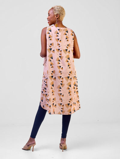 Vivo Mira V-Neck Overlap Top - Peach / Brown Fan Print - Shopzetu