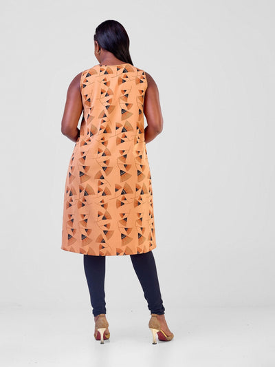 Vivo Mira V-Neck Overlap Top - Tan / Black Fan Print - Shopzetu