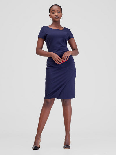 Vivo Tande Boat Neck Dress  - Dark Navy