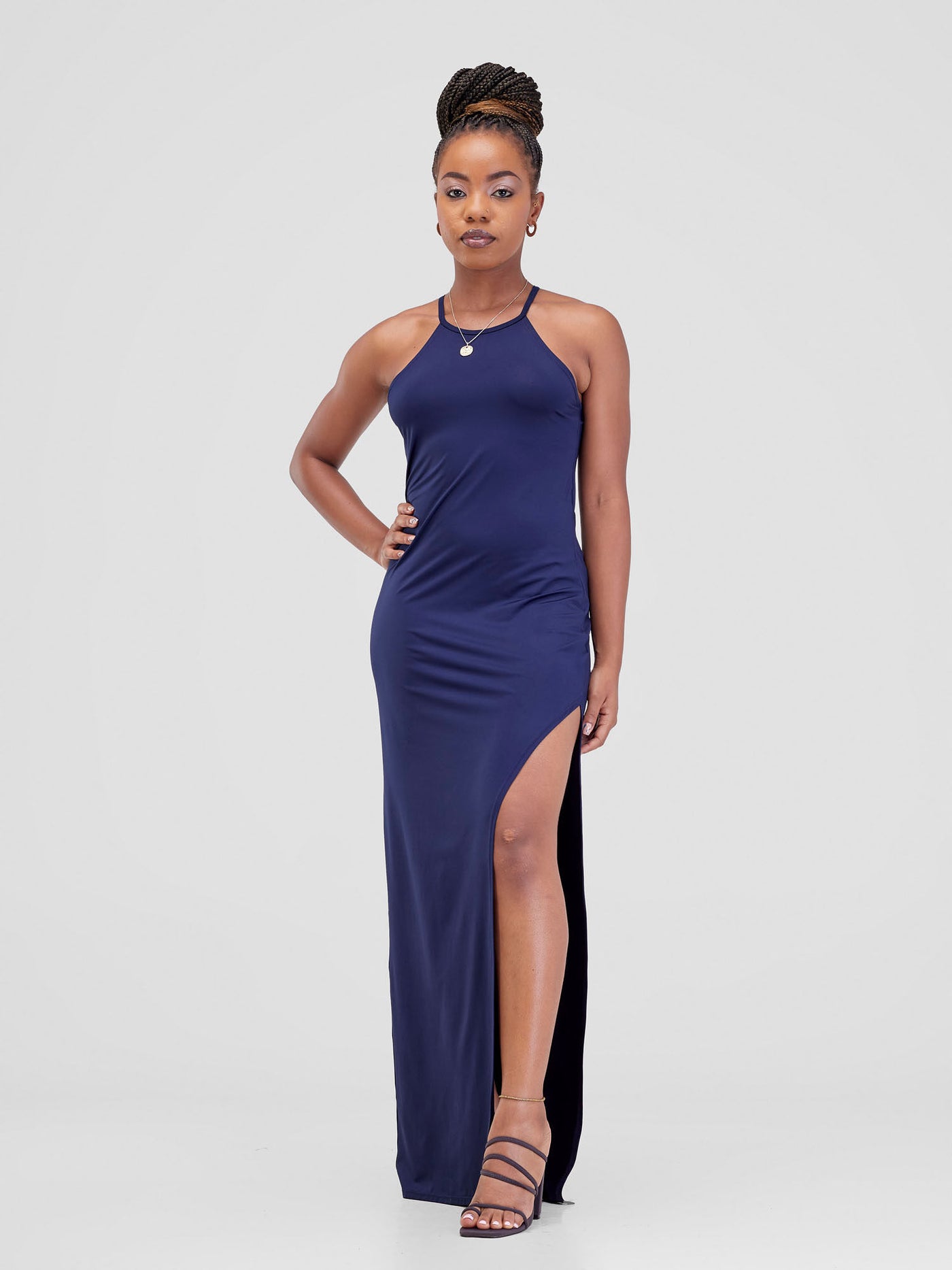 Zoya Luna High Slit Dress - Navy