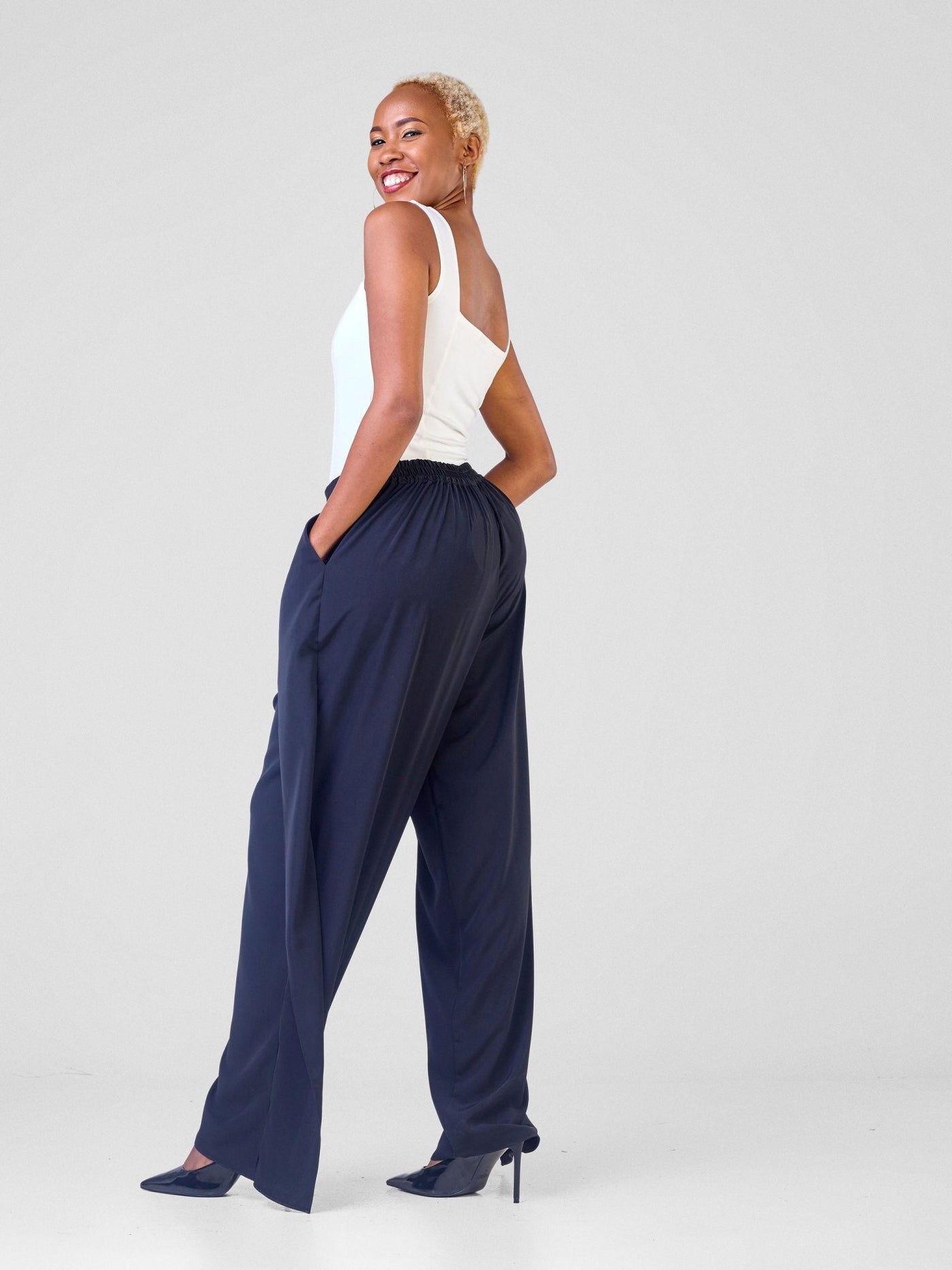 Vivo Mira Front Drape Pants - Black - Shopzetu