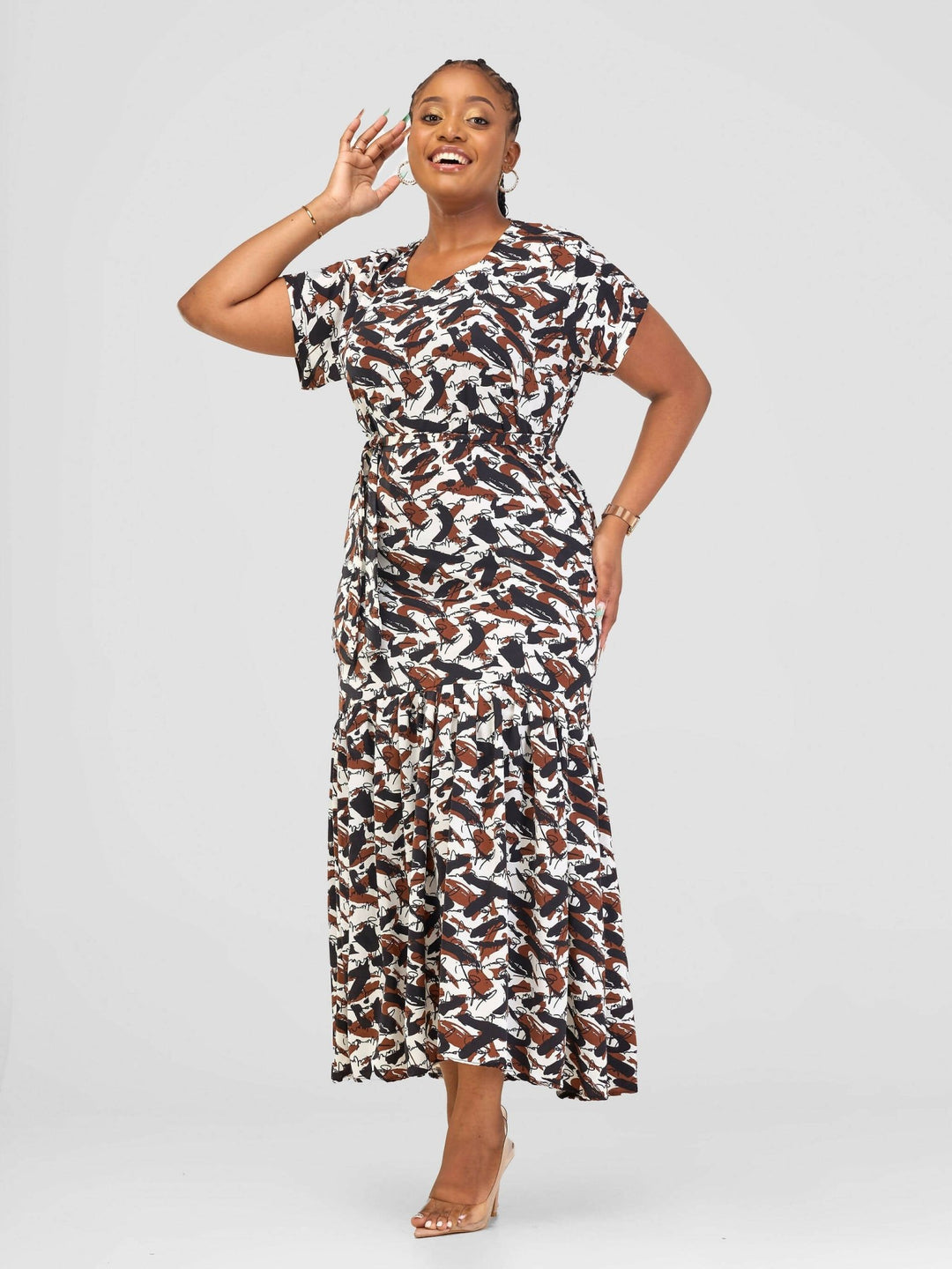 Phyls Collections Keru Maxi Dress - Brown Print - Shopzetu