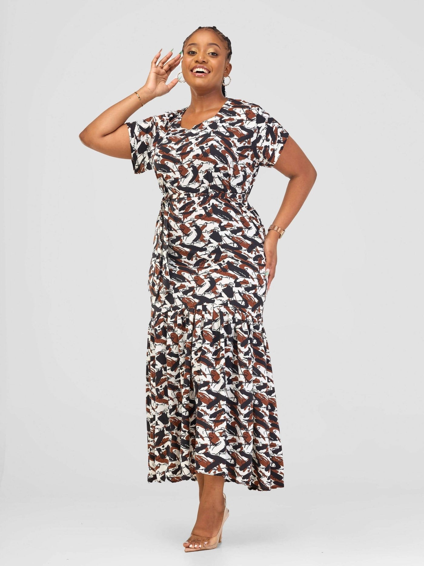 Phyls Collections Keru Maxi Dress - Brown Print - Shopzetu