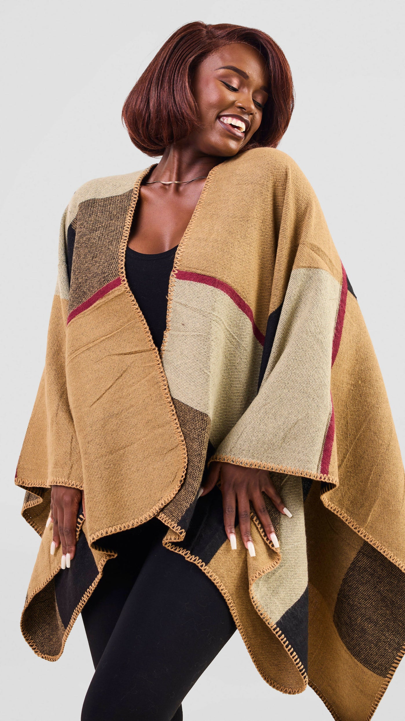 Afrodame Light Poncho - Brown / Beige