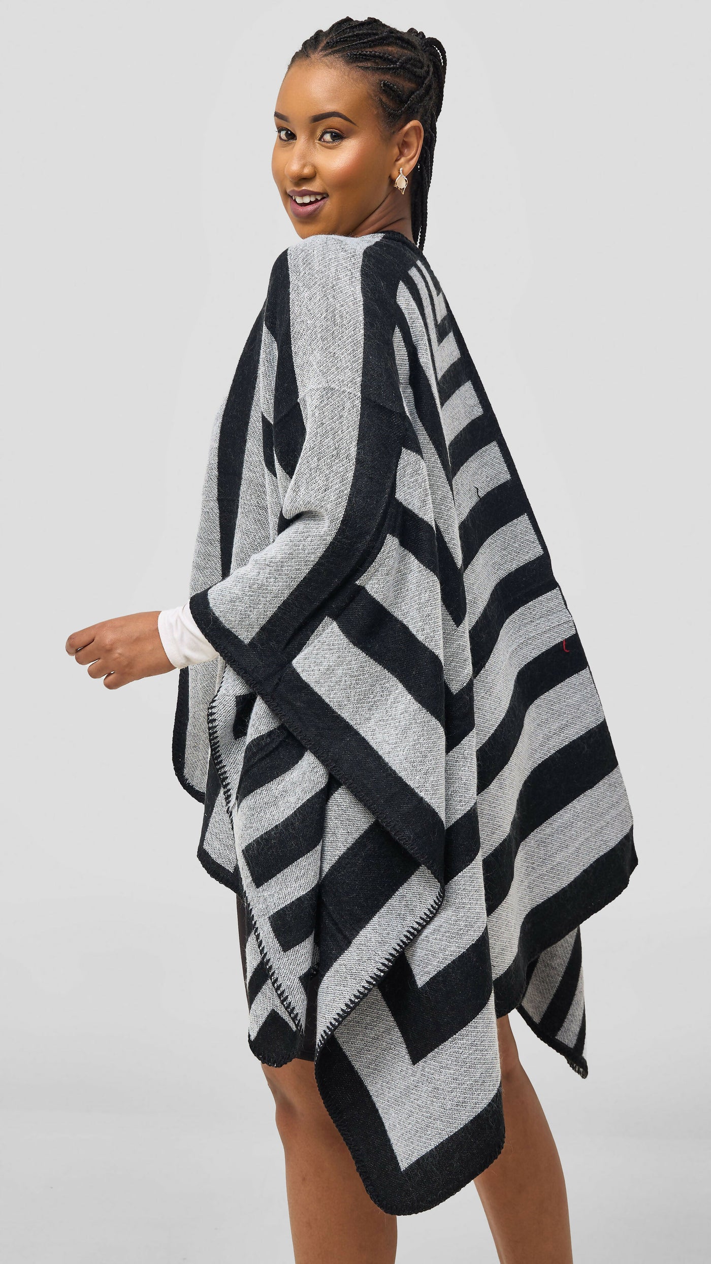 Afrodame Light Stripped Poncho - Black / White