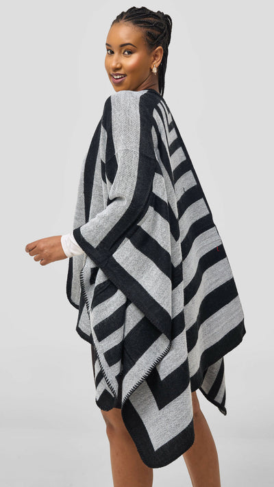 Afrodame Light Stripped Poncho - Black / White