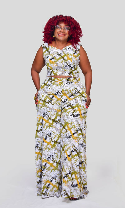 Thick & Fab Curvy Plus Size Sandy Pant - Cream Print