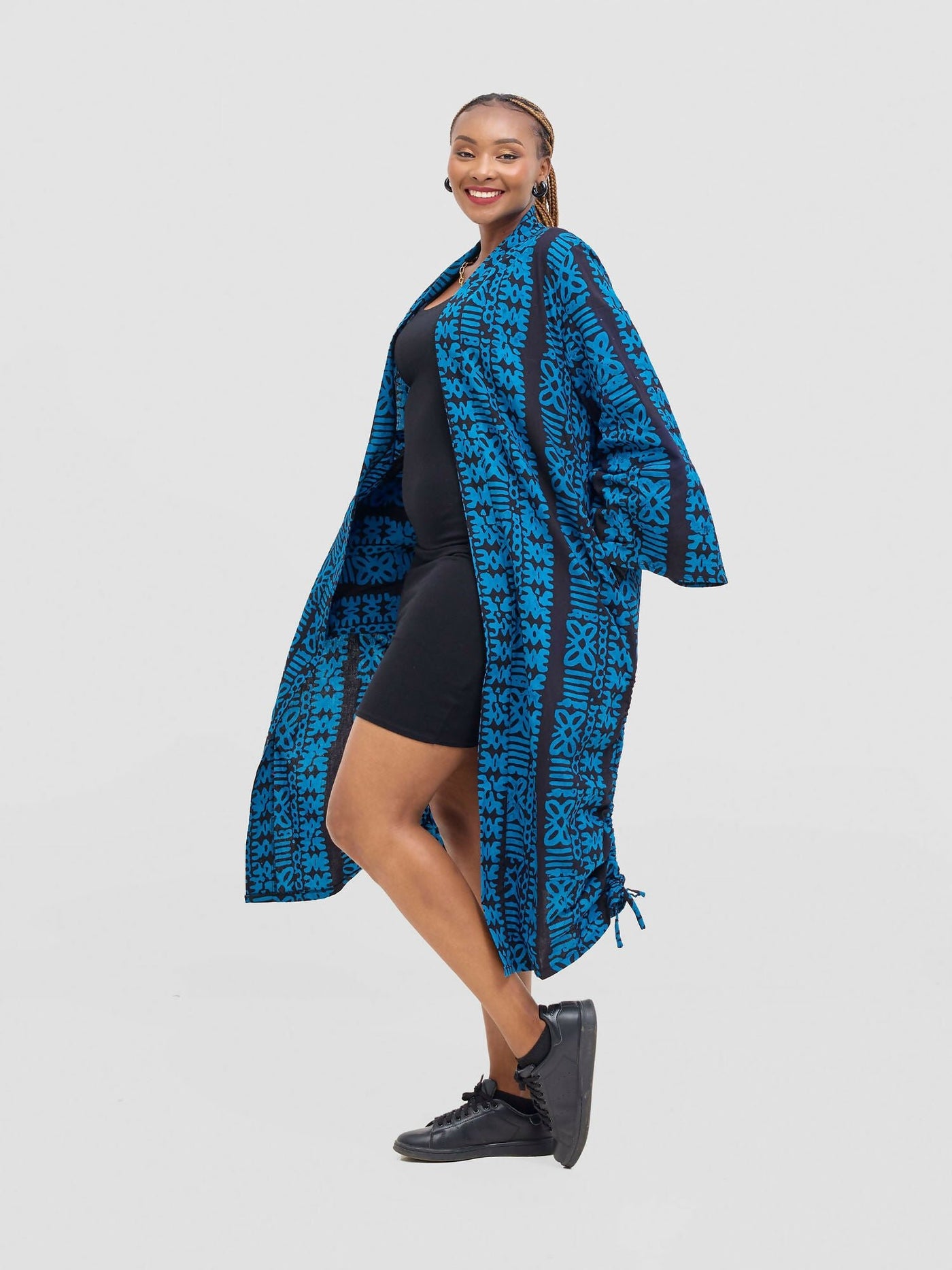Vivid Afrikana Sanaa Kimono - Blue / Black - Shopzetu