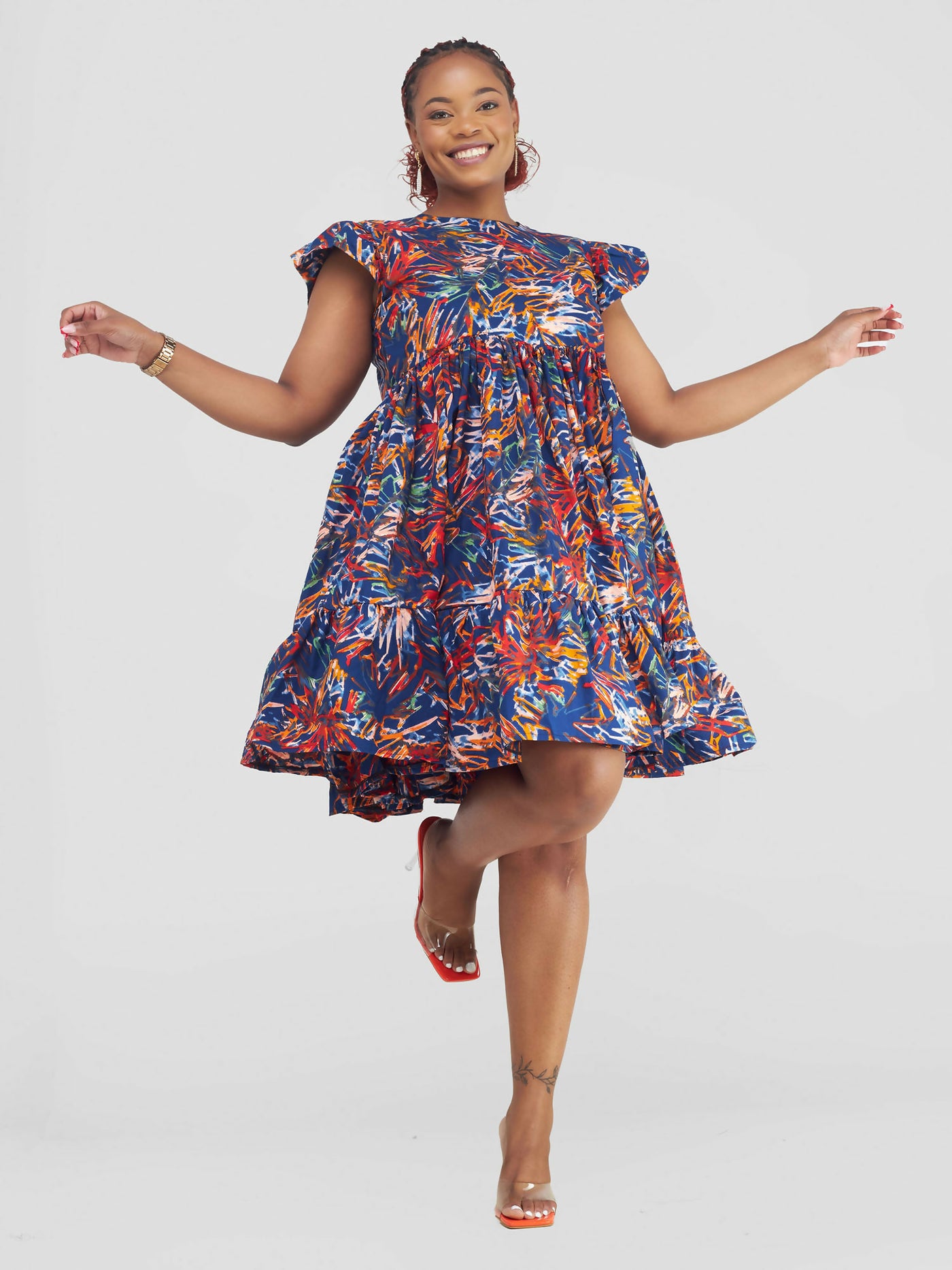 African Yuva Amari African Print Shift Dress - Blue Print