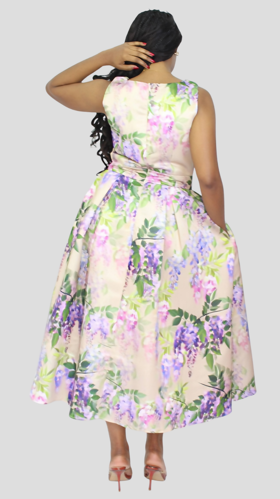 The Fashion Frenzy Curvy Plus Size Floral Midi Dress - Cream