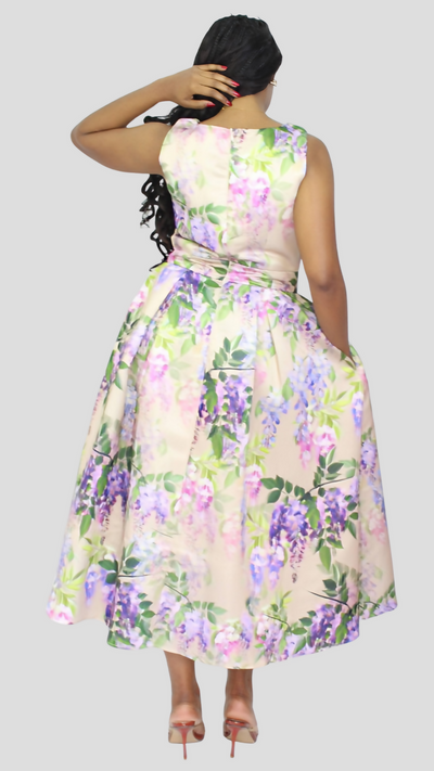 The Fashion Frenzy Curvy Plus Size Floral Midi Dress - Cream