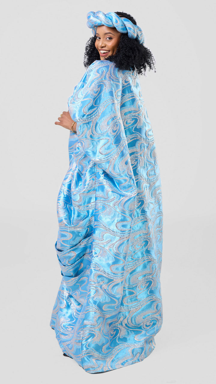 Hats and More Bold Elegance Brocade And Headpiece Dress - Sky Blue