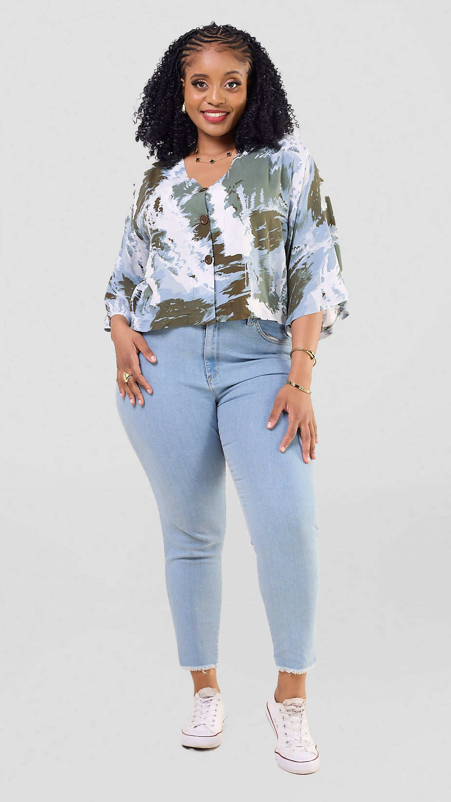 Pure Buxom Abstract Print Top – Blue