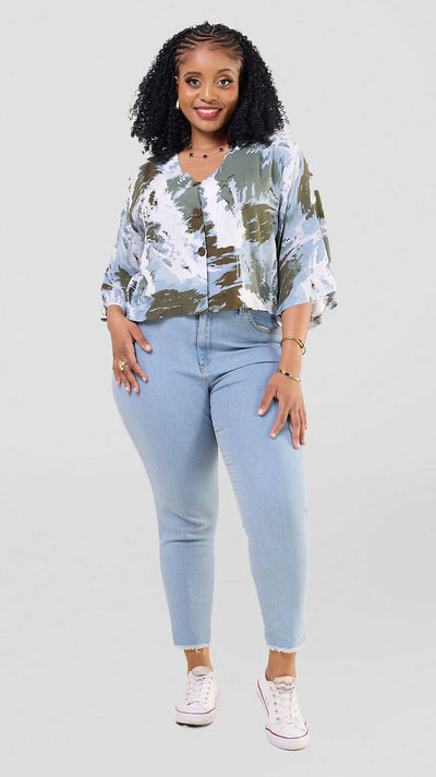 Pure Buxom Abstract Print Top – Blue