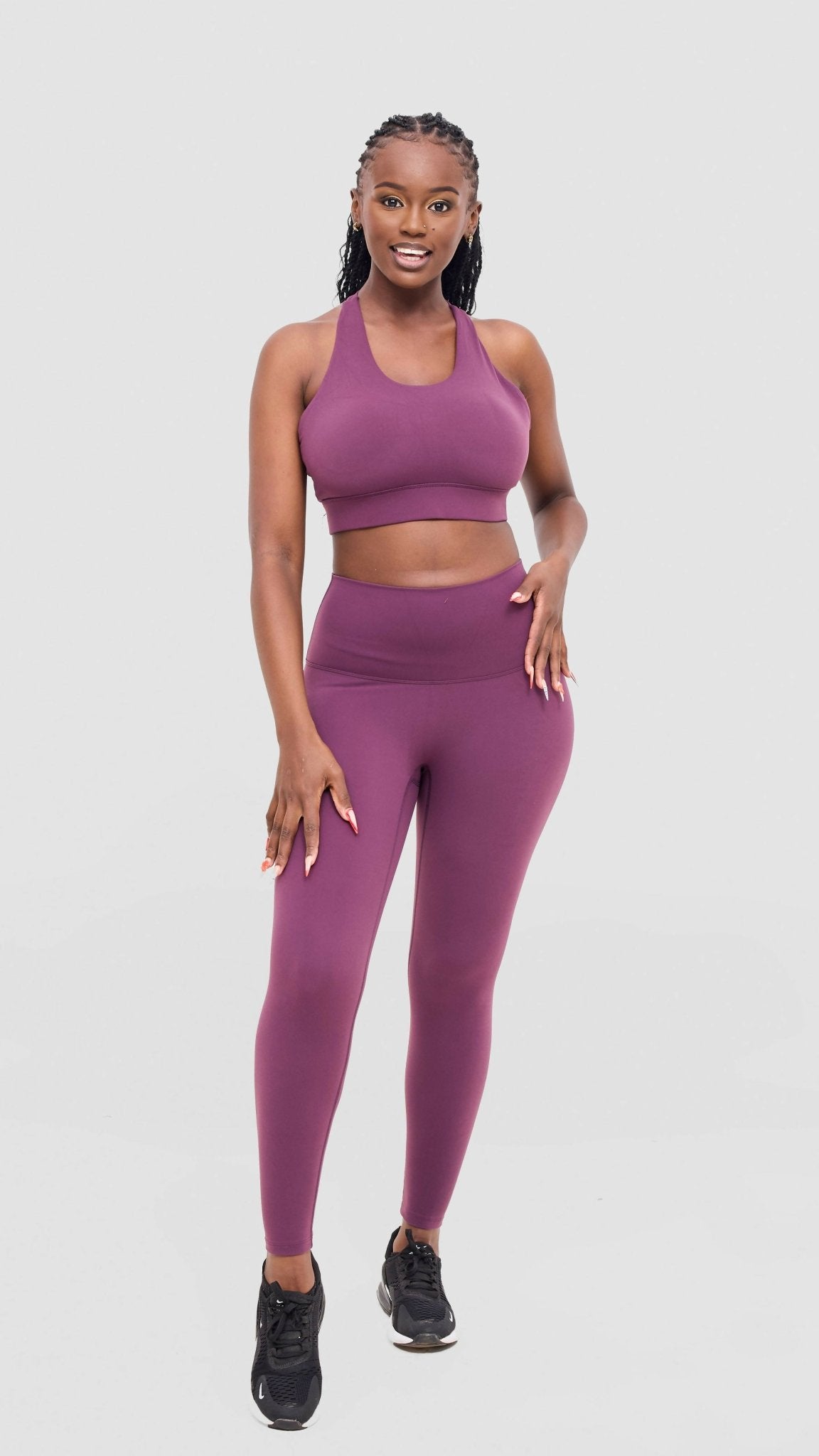 Flen Store Racer Back Sports Bra and Leggings Set - Maroon - Shopzetu